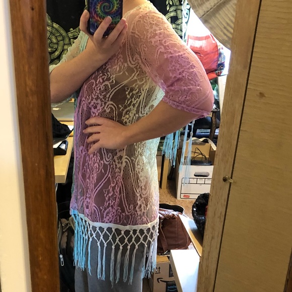 Rainbow kimono tie dye psychedelic rave fringe Edc - Picture 4 of 8